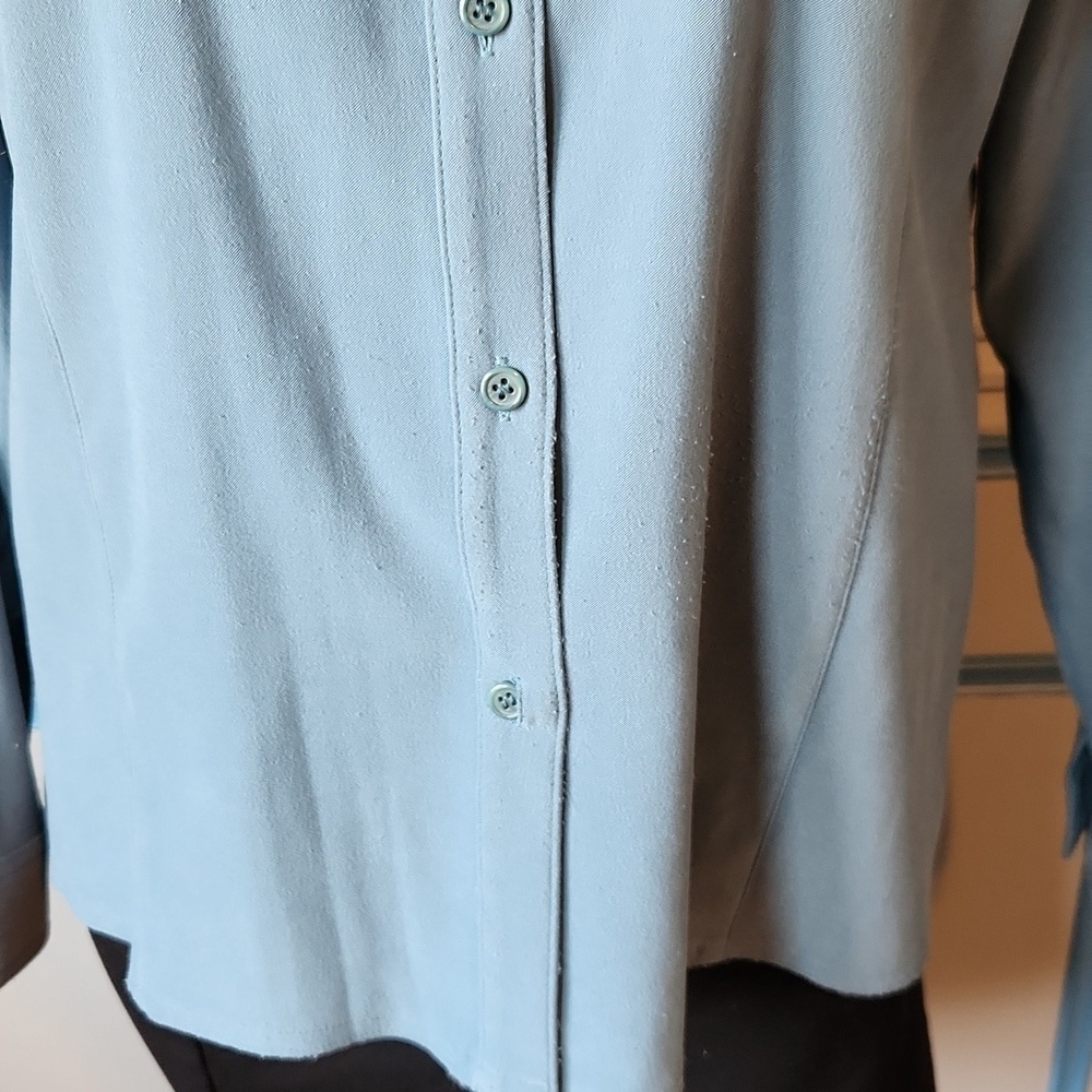Petite Sophisticate Teal Button-Down Blouse - Picture 4 of 13